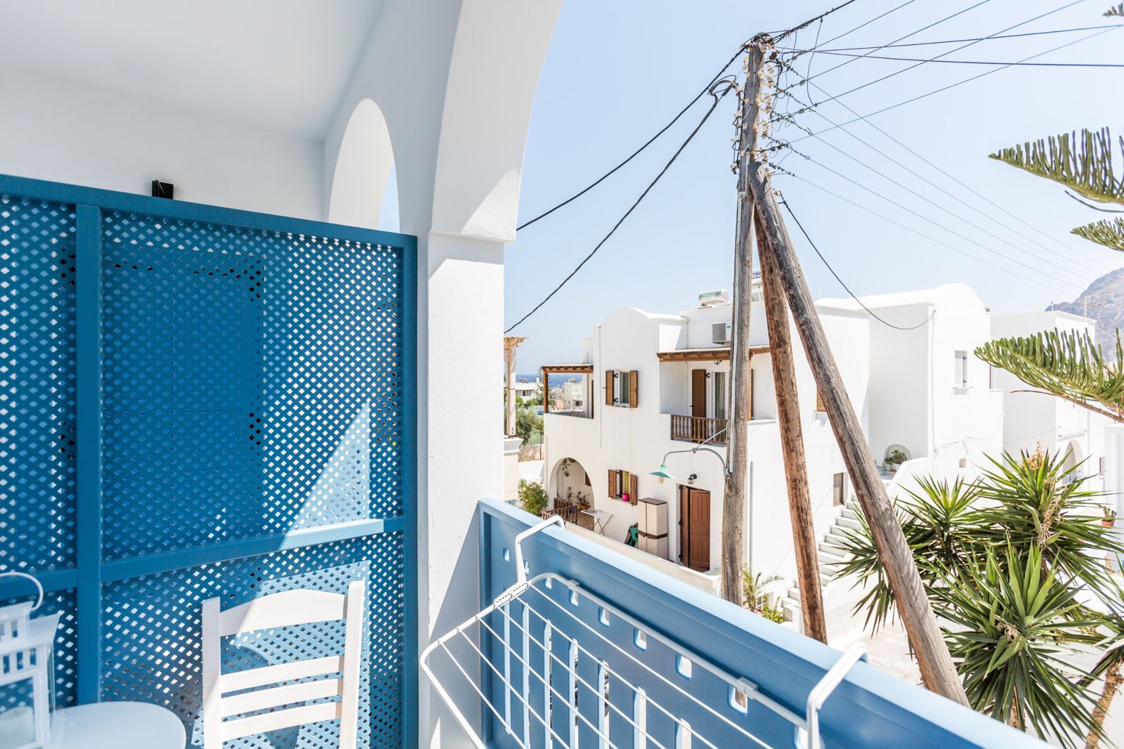 View over the whitewashed houses of Kamari towards the sea